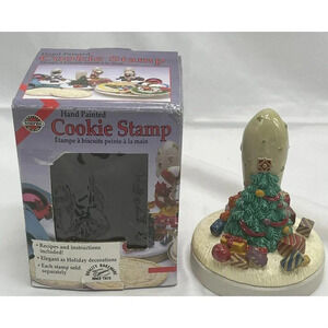 Vintage Norpro Christmas Tree Hand Painted Cookie Stamp 5” In Box